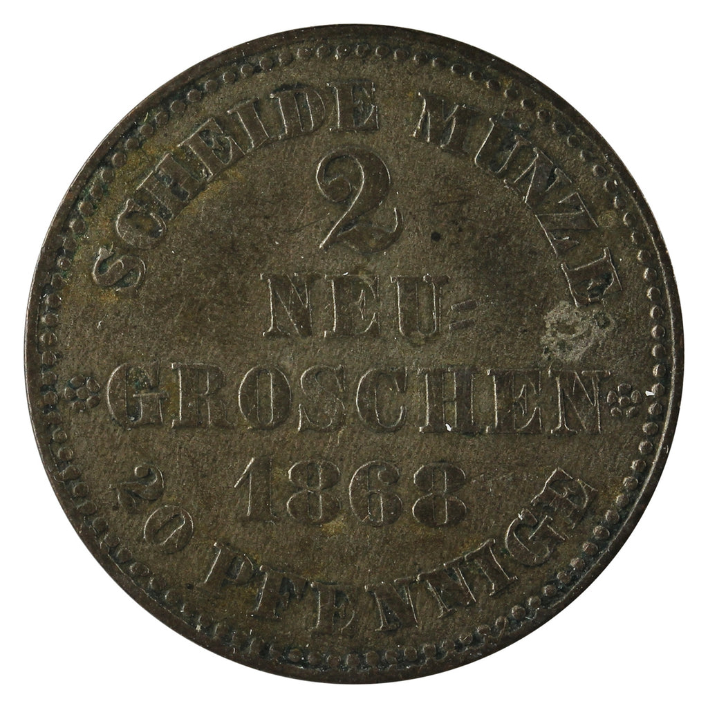 German States 1868B Saxony 2 Groschen EF-AU (EF45)