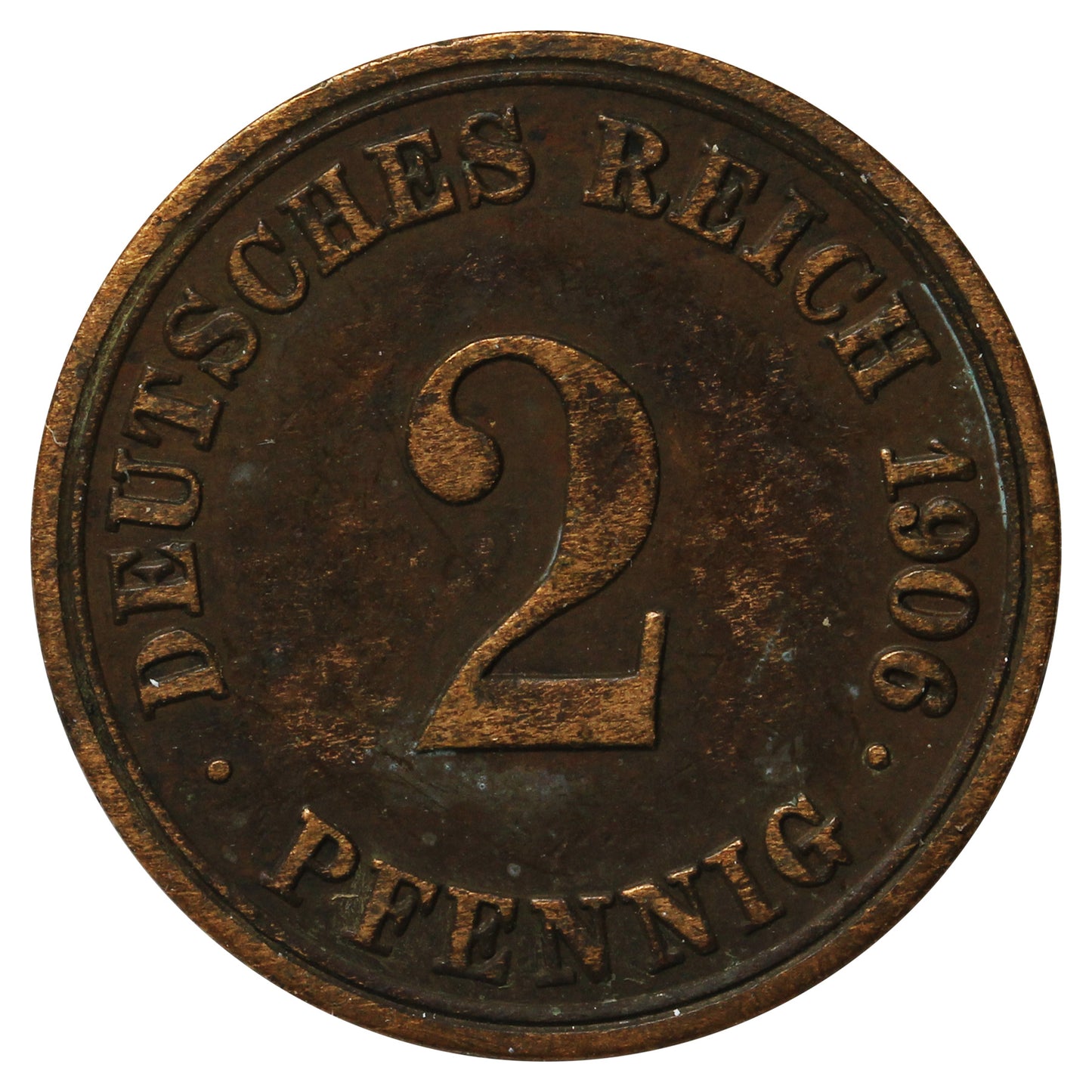 German Empire 1906A 2 Pfennig Almost Uncirculated (AU50)