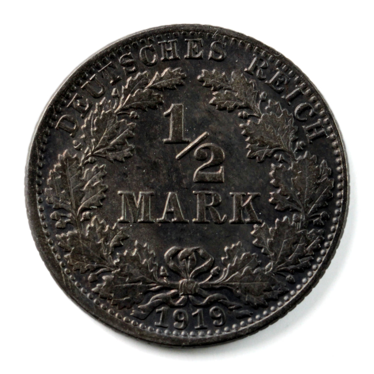 German Weimar Republic 1919J 1/2 Mark Uncirculated (MS60) $