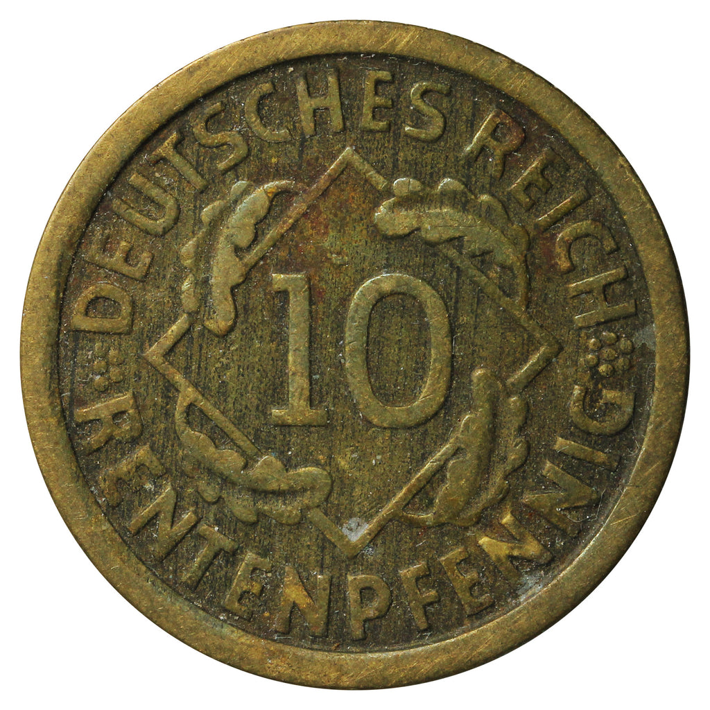 German Weimar Republic 1924F 10 Pfennig Very Fine (VF20)