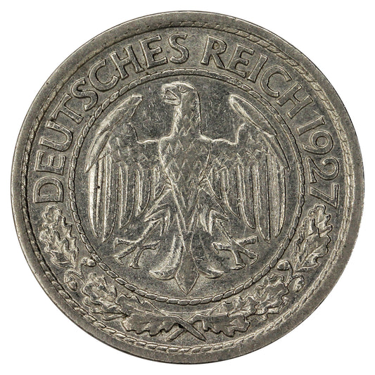 German Weimar Republic 1927A 50 Pfennig Extra Fine (EF40)