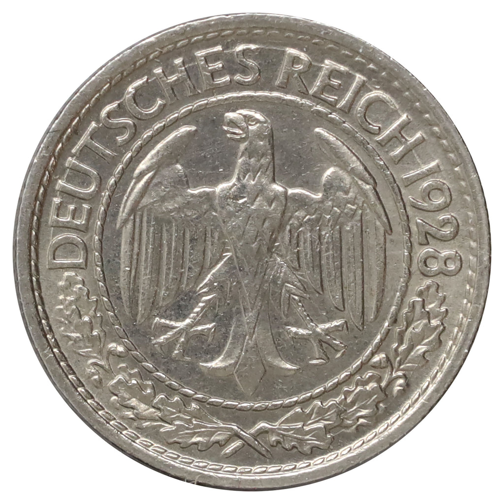 German Weimar Republic 1928A 50 Pfennig Almost Uncirculated (AU50)