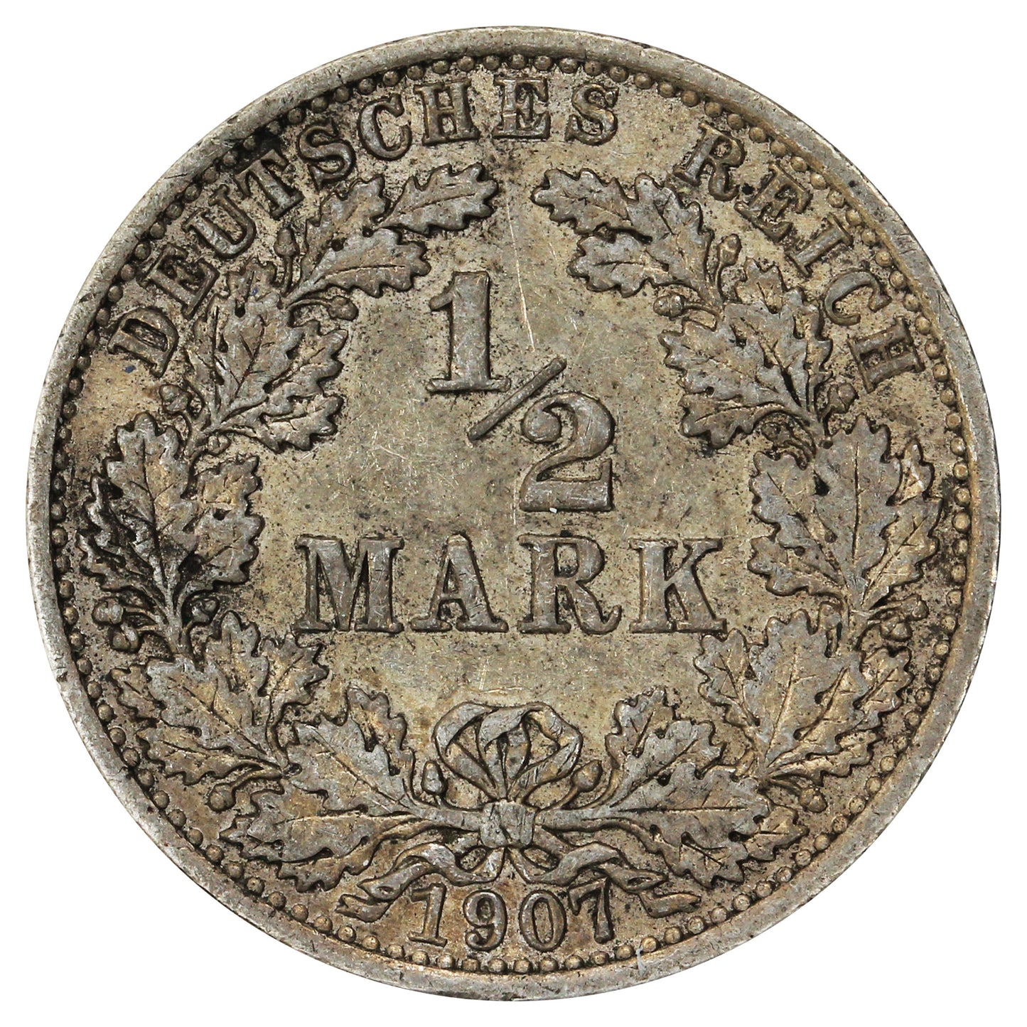 German Empire 1907A 1/2 Mark Almost Uncirculated (AU50)