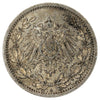 German Empire 1907A 1/2 Mark Almost Uncirculated (AU50)