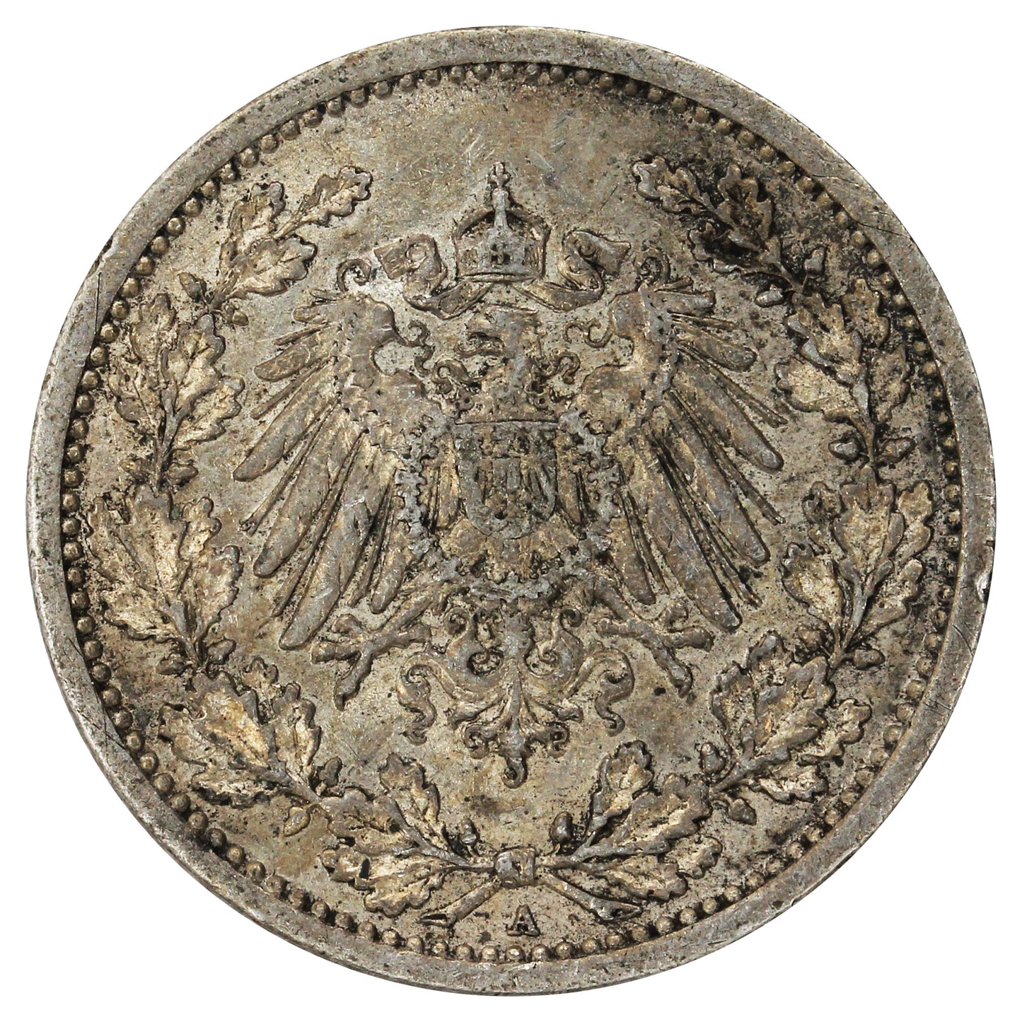 German Empire 1907A 1/2 Mark Almost Uncirculated (AU50)