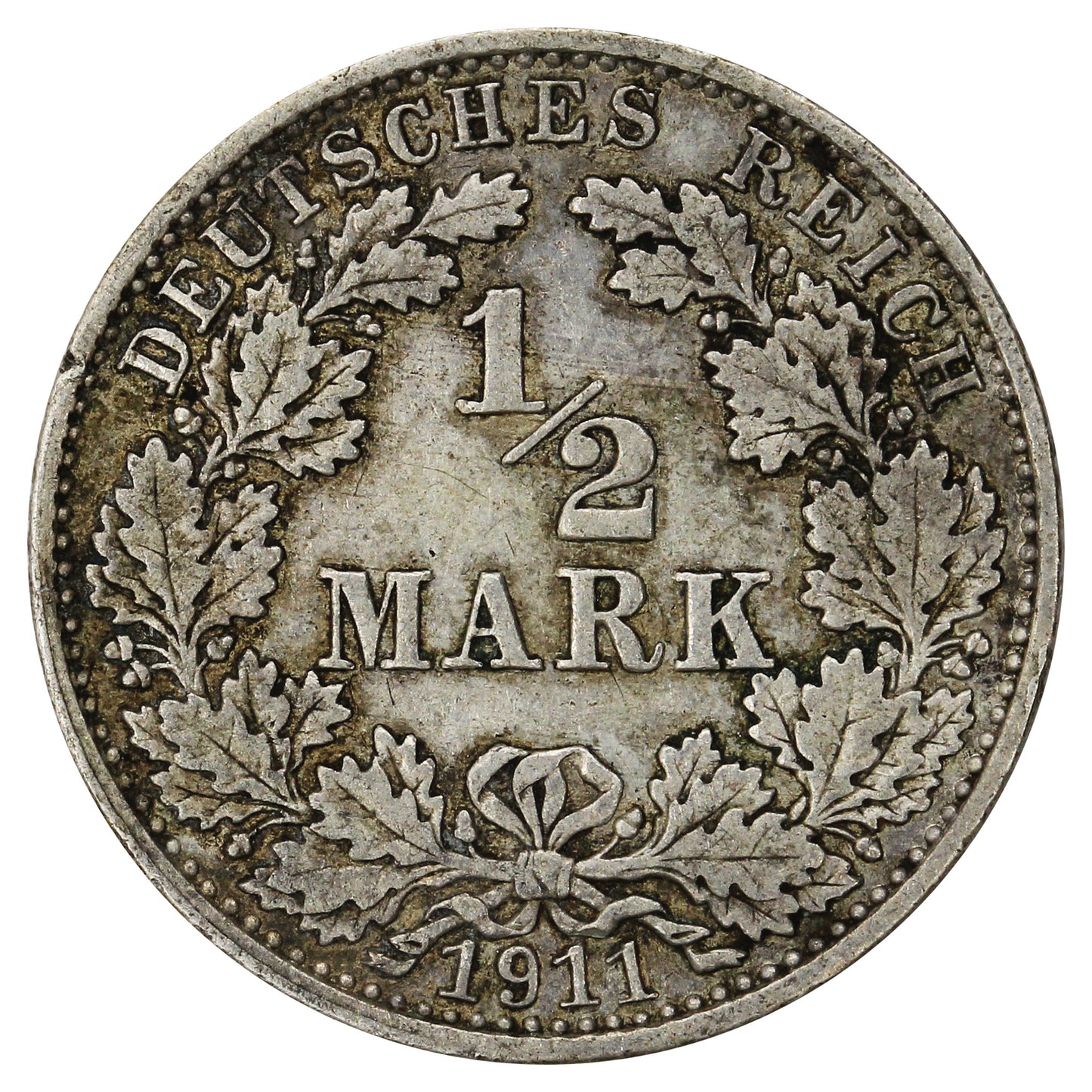 German Empire 1911D 1/2 Mark Extra Fine (EF40)