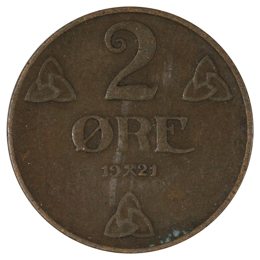 Norway 1921 2 Ore VF-EF (VF-30)