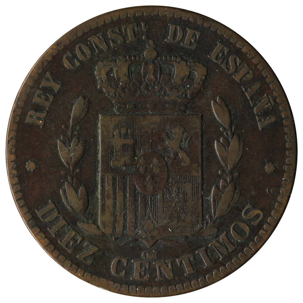 Spain 1878OM 10 Centimos VF-EF (VF30)