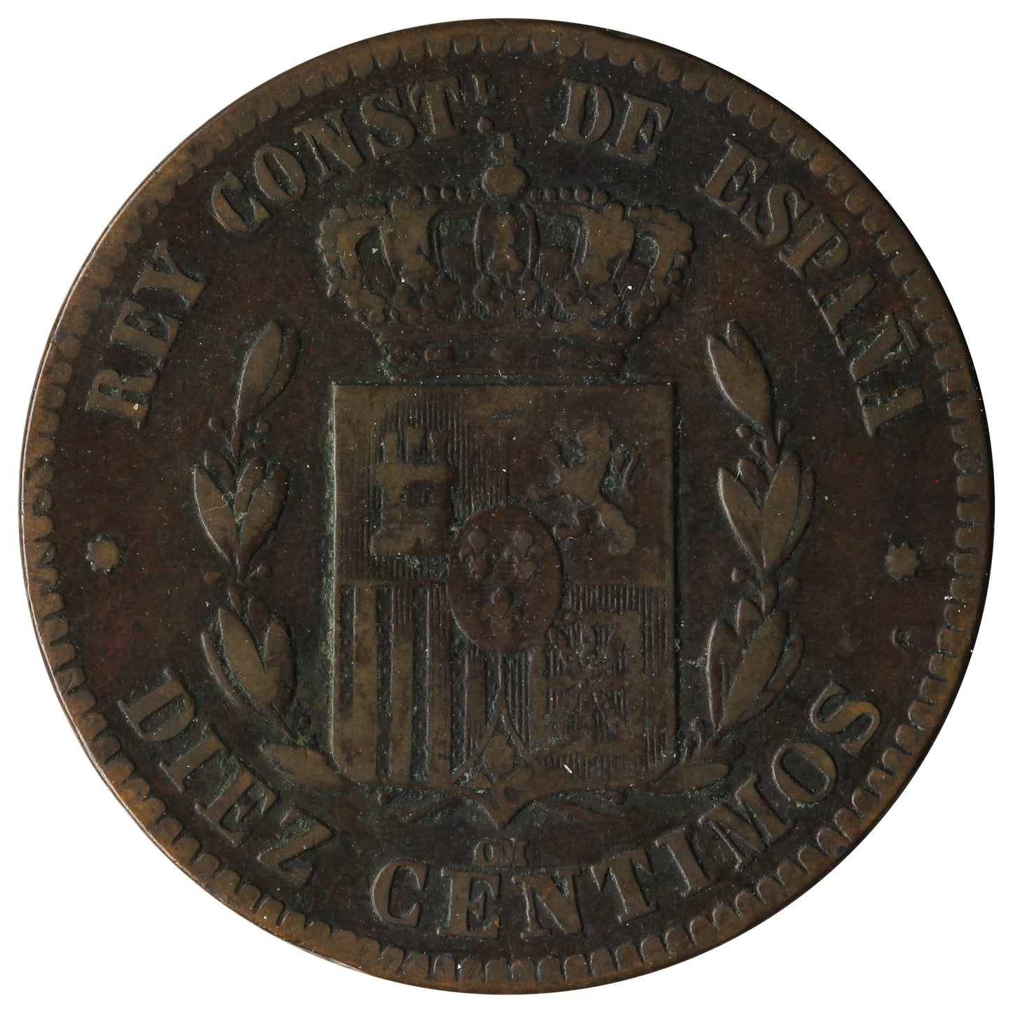 Spain 1878OM 10 Centimos VF-EF (VF30)