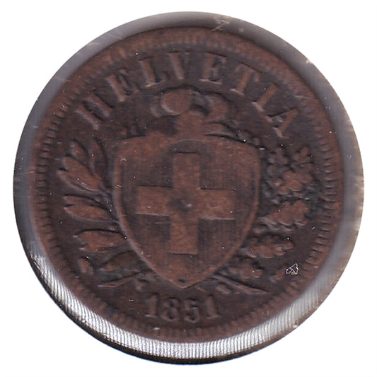 Switzerland 1851A 2 Rappen Very Fine (VF20)