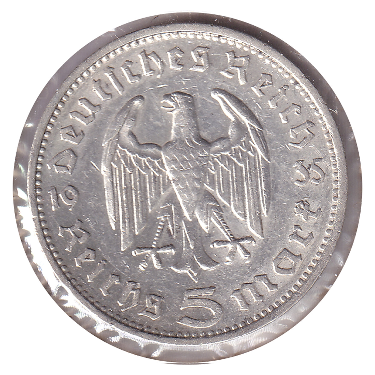 German Third Reich 1935F Hindenburg 5 Marks Very Fine (VF20)