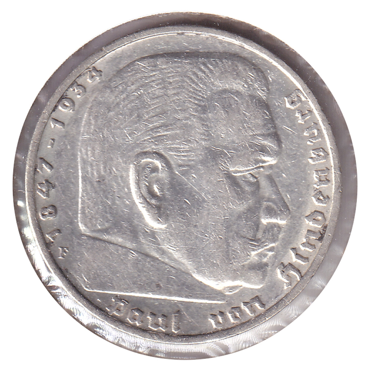 German Third Reich 1935F Hindenburg 5 Marks Very Fine (VF20)