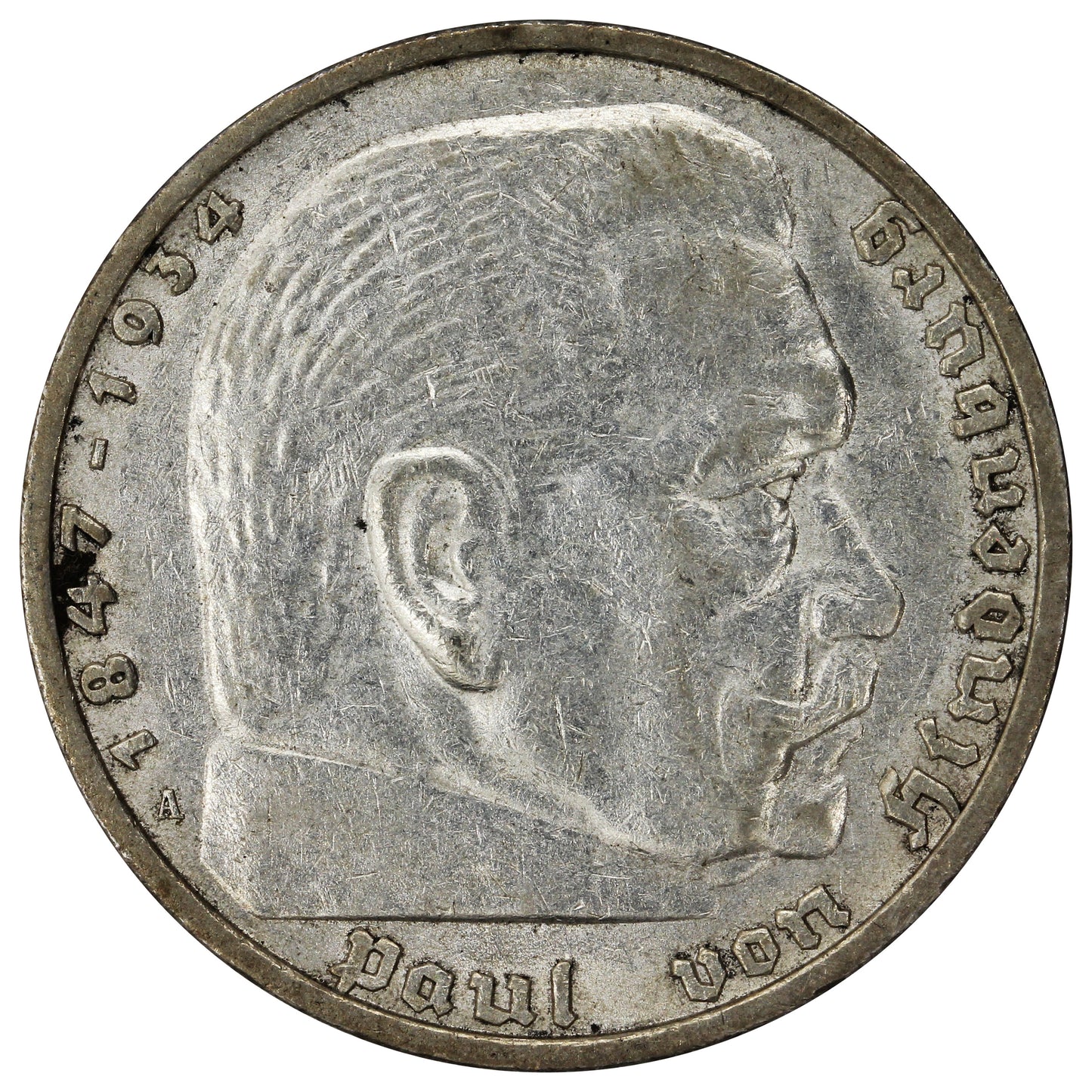 German Third Reich 1936A Hindenburg 5 Marks EF-AU (EF45)