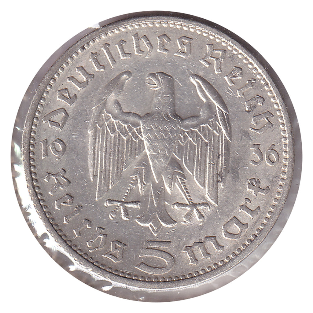 German Third Reich 1936A Hindenburg 5 Marks Extra Fine (EF40)