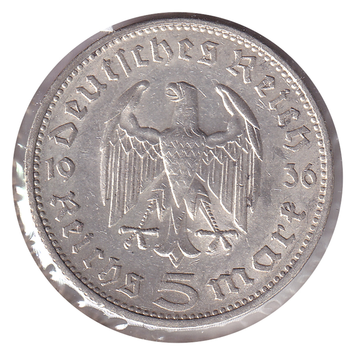 German Third Reich 1936A Hindenburg 5 Marks Extra Fine (EF40)