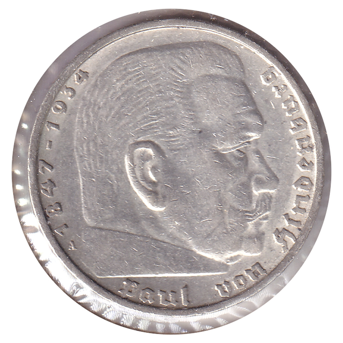 German Third Reich 1936A Hindenburg 5 Marks Extra Fine (EF40)