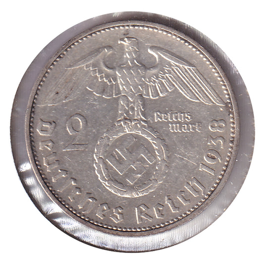 German Third Reich 1938F 2 Marks EF-AU (EF45)