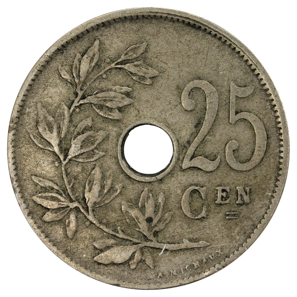 Belgium 1908 Dutch 25 Centimes VF-EF (VF-30)
