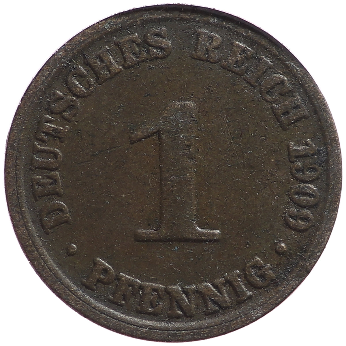 German Empire 1909A Pfennig Extra Fine (EF40)