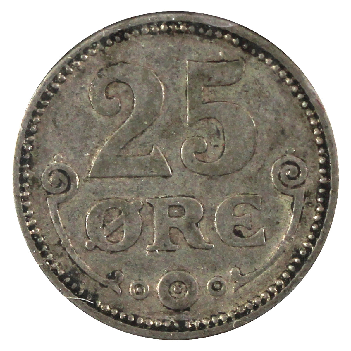 Denmark 1916VBP GJ 25 Ore Extra Fine (EF40)