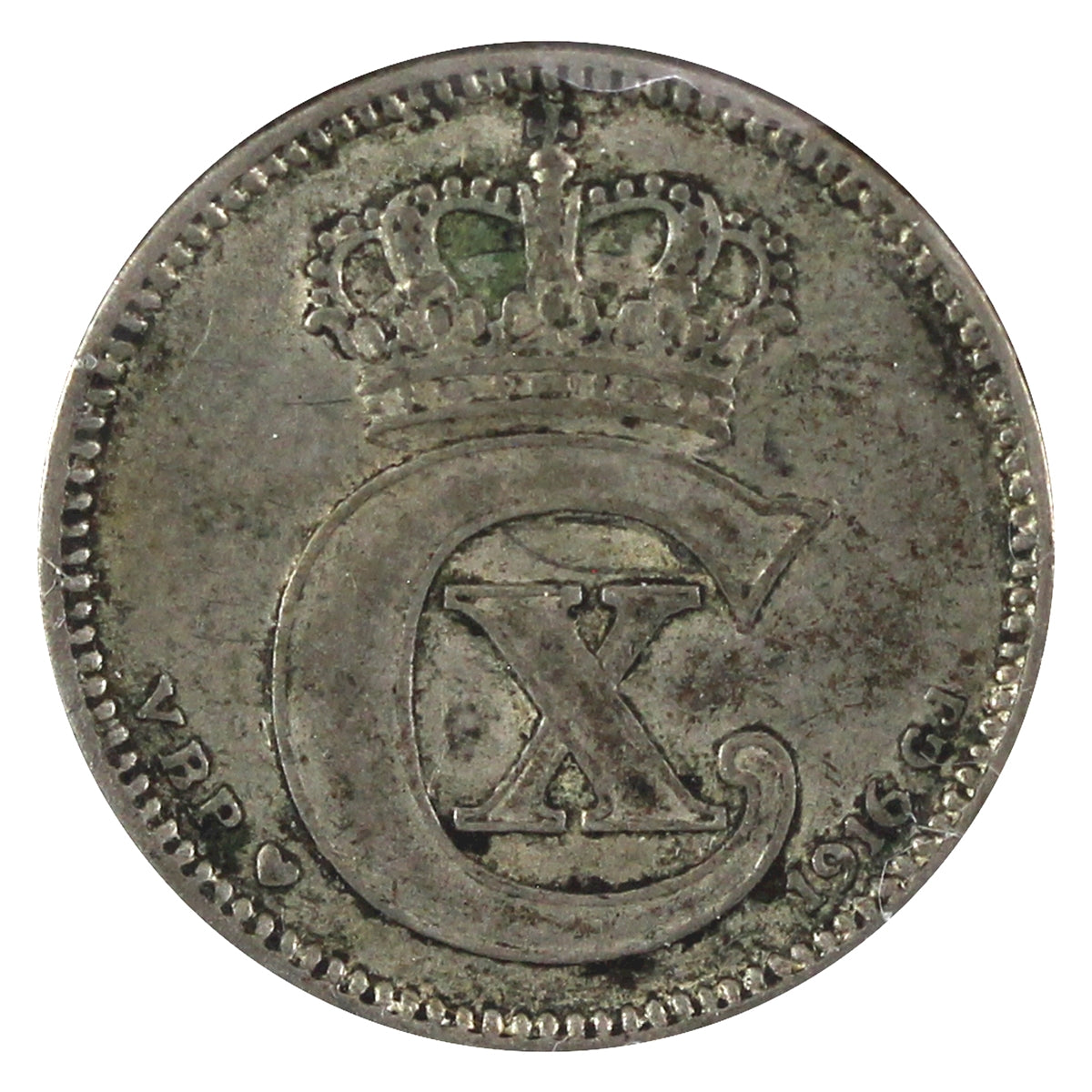 Denmark 1916VBP GJ 25 Ore Extra Fine (EF40)