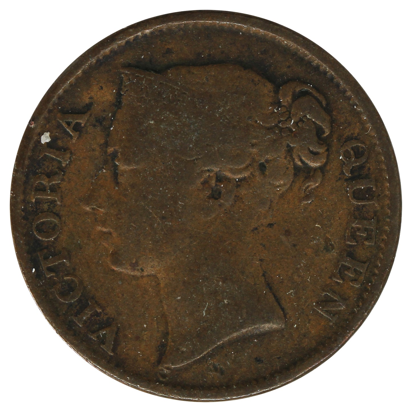 East India Company 1845 1/2 Cent VG-F (VG10)