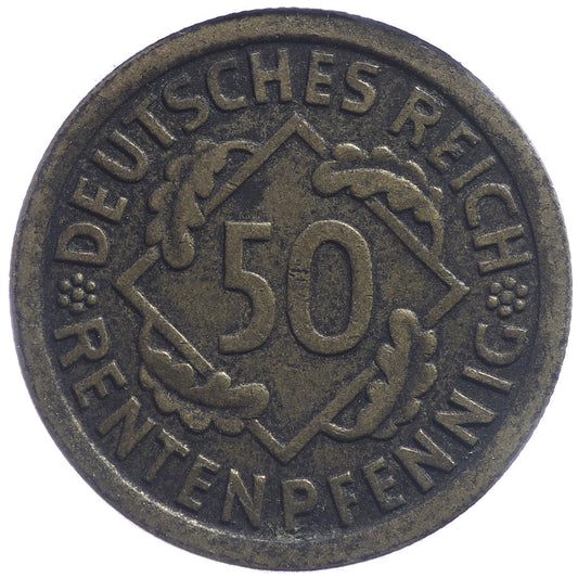 German Weimar Republic 1924J 50 Pfennig VF-EF (VF30)