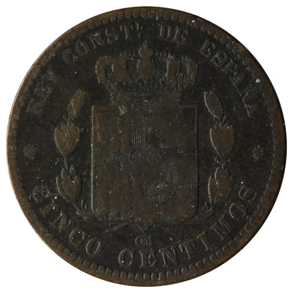 Spain 1879OM 5 Centimes VF-EF (VF30)