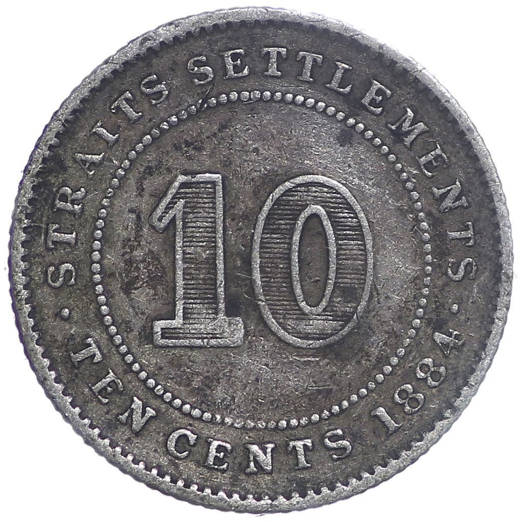 Straits Settlements 1884 10 Cents Fine (F-12)