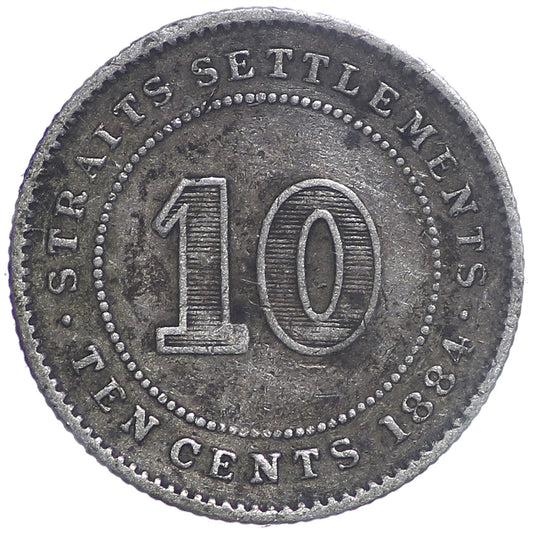 Straits Settlements 1884 10 Cents Fine (F-12)