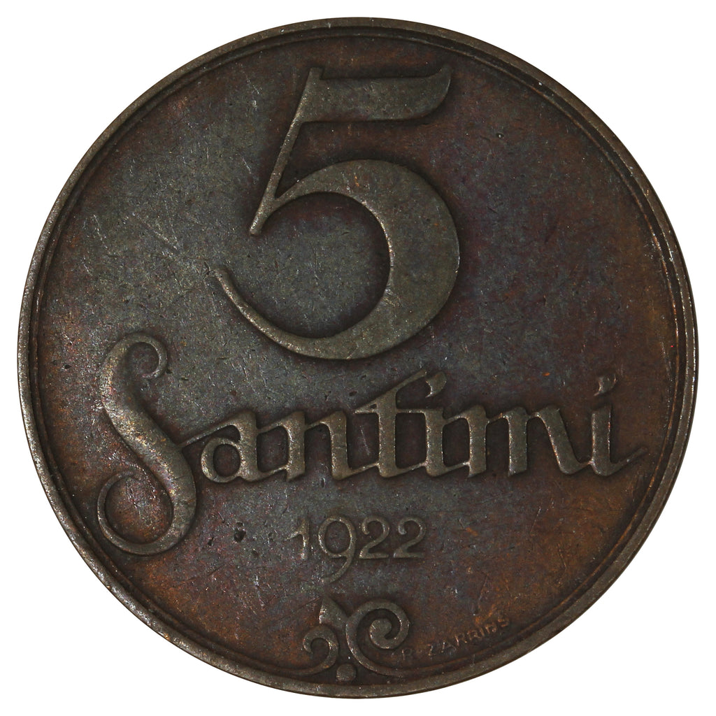Latvia 1922 Mint Name 5 Santimi Extra Fine (EF40)