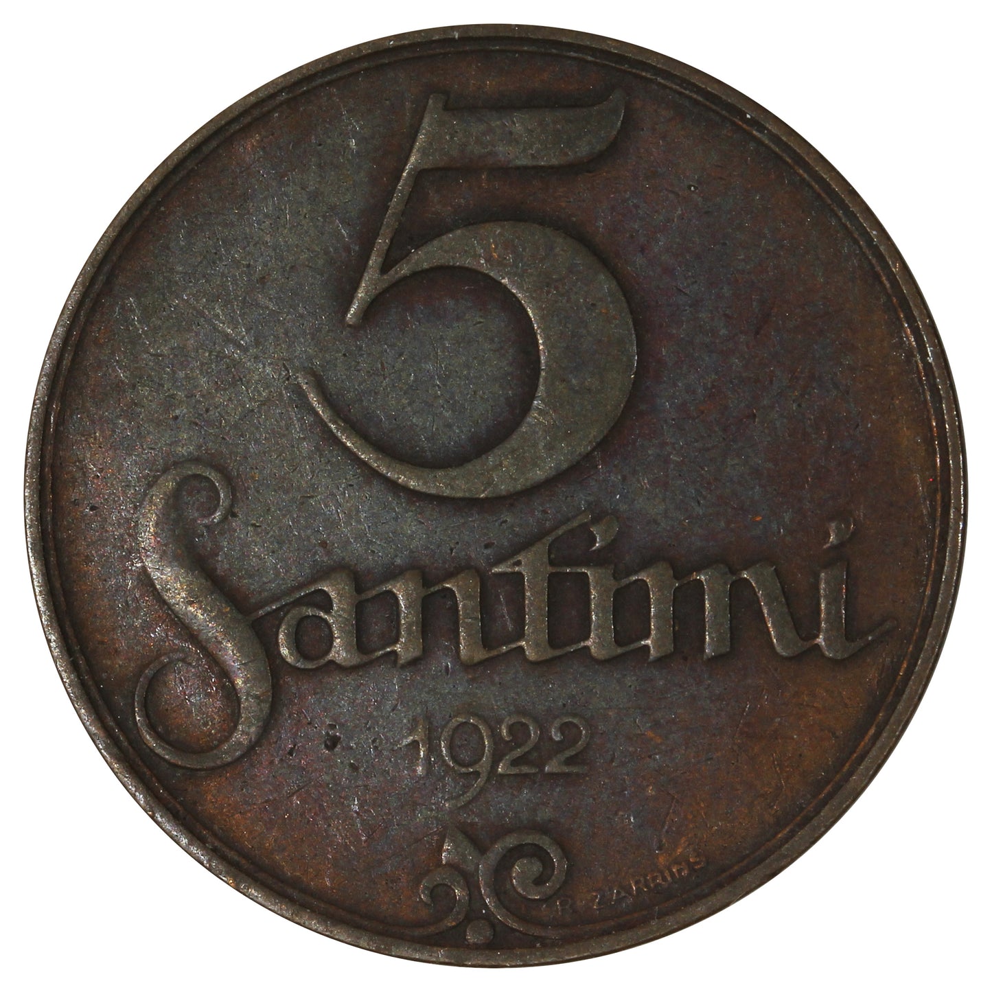 Latvia 1922 Mint Name 5 Santimi Extra Fine (EF40)