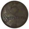 Latvia 1922 Mint Name 5 Santimi Very Fine (VF20)