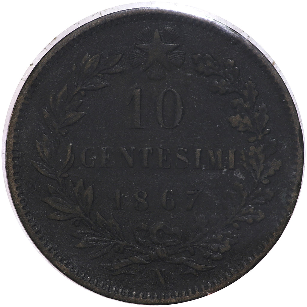 Italy 1867N 10 Cent Almost Uncirculated (AU50) $
