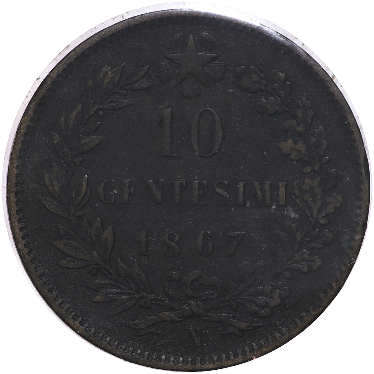 Italy 1867N 10 Cent Almost Uncirculated (AU50) $