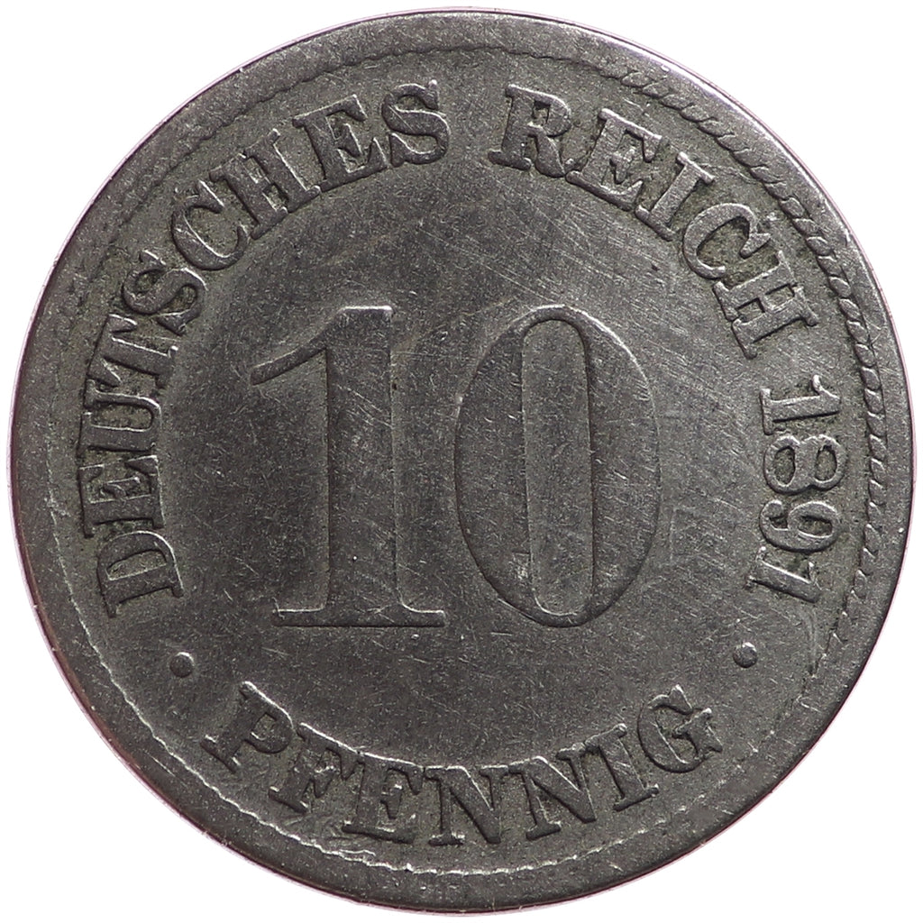 German Empire 1891D 10 Pfennig Extra Fine (EF40)