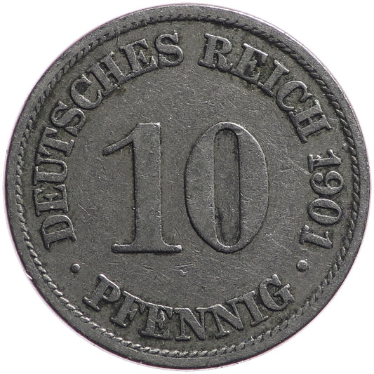 German Empire 1901A 10 Pfennig Extra Fine (EF40)