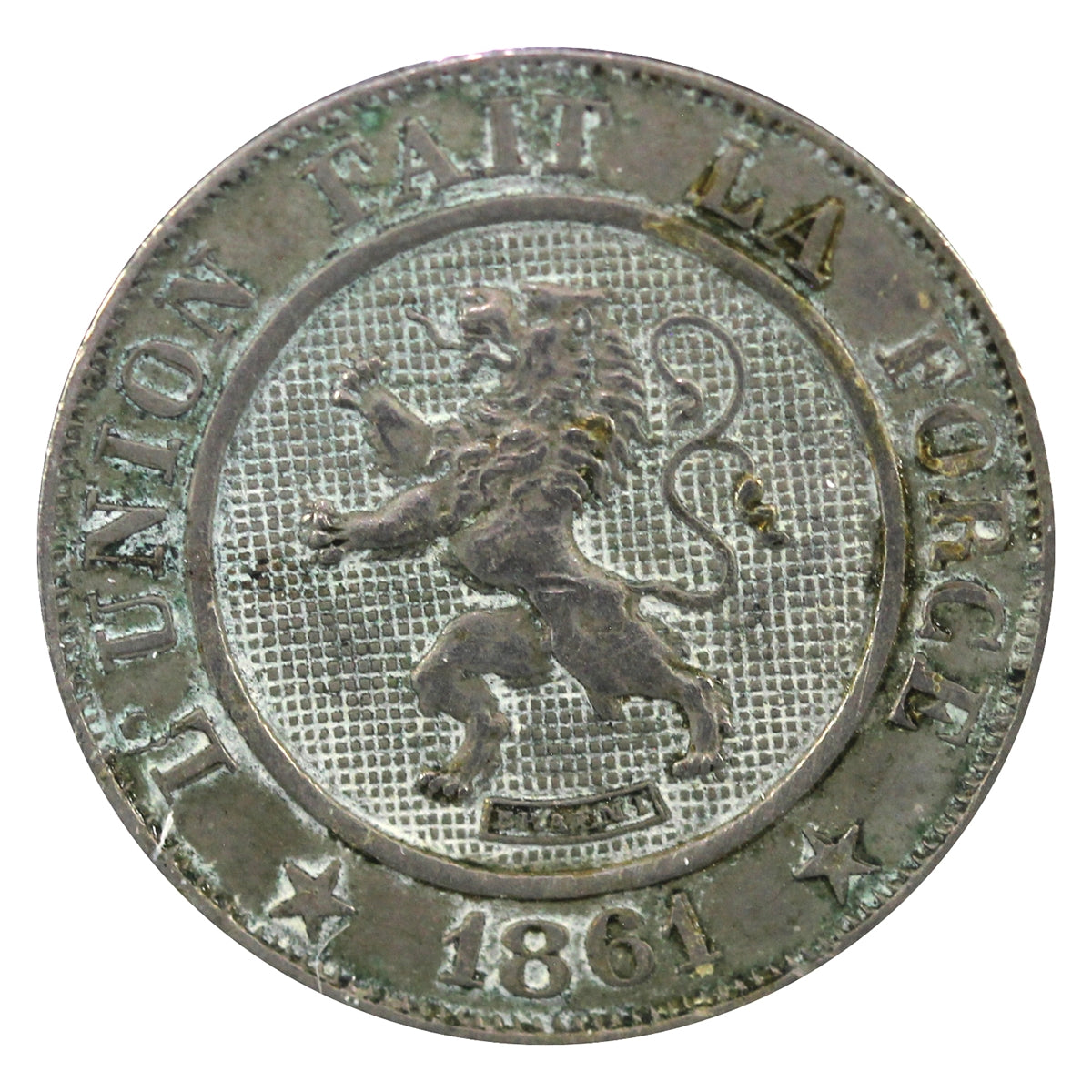 Belgium 1861 10 Centimes Almost Uncirculated (AU50)