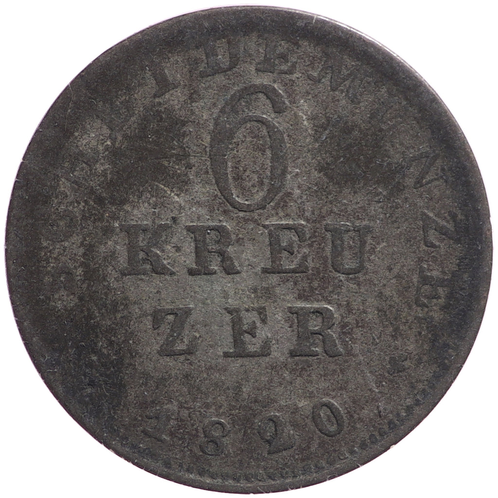 German States 1820 Hesse-Darmstadt 6 Krenzer VG-F (VG10)