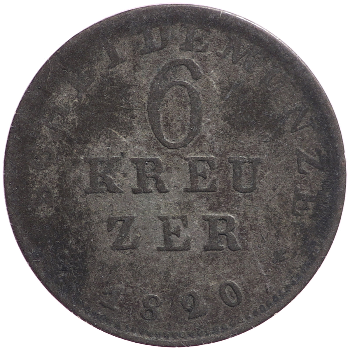 German States 1820 Hesse-Darmstadt 6 Krenzer VG-F (VG10)