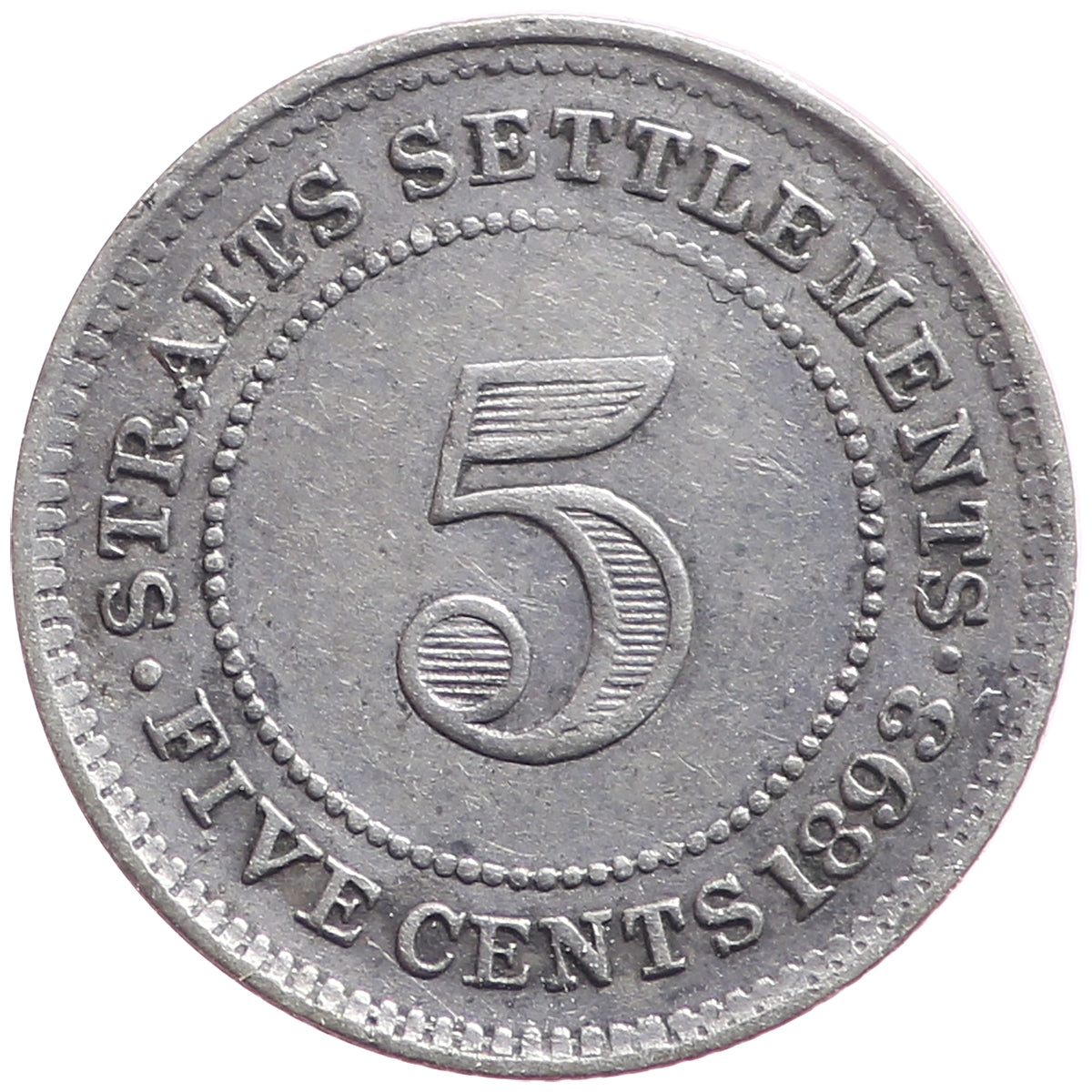 Straits Settlements 1893 5 Cents Very Fine (VF20)