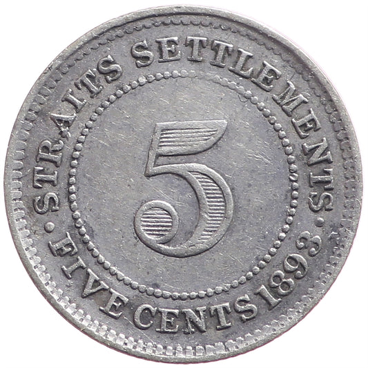 Straits Settlements 1893 5 Cents Very Fine (VF20)