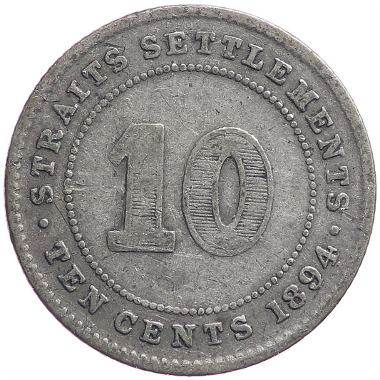 Straits Settlements 1894 10 Cents Fine (F-12)