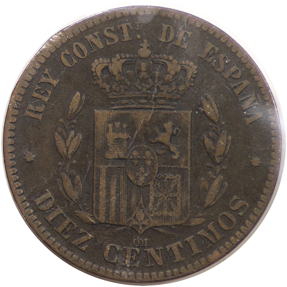 Spain 1879OM 10 Centimos Very Fine (VF20)