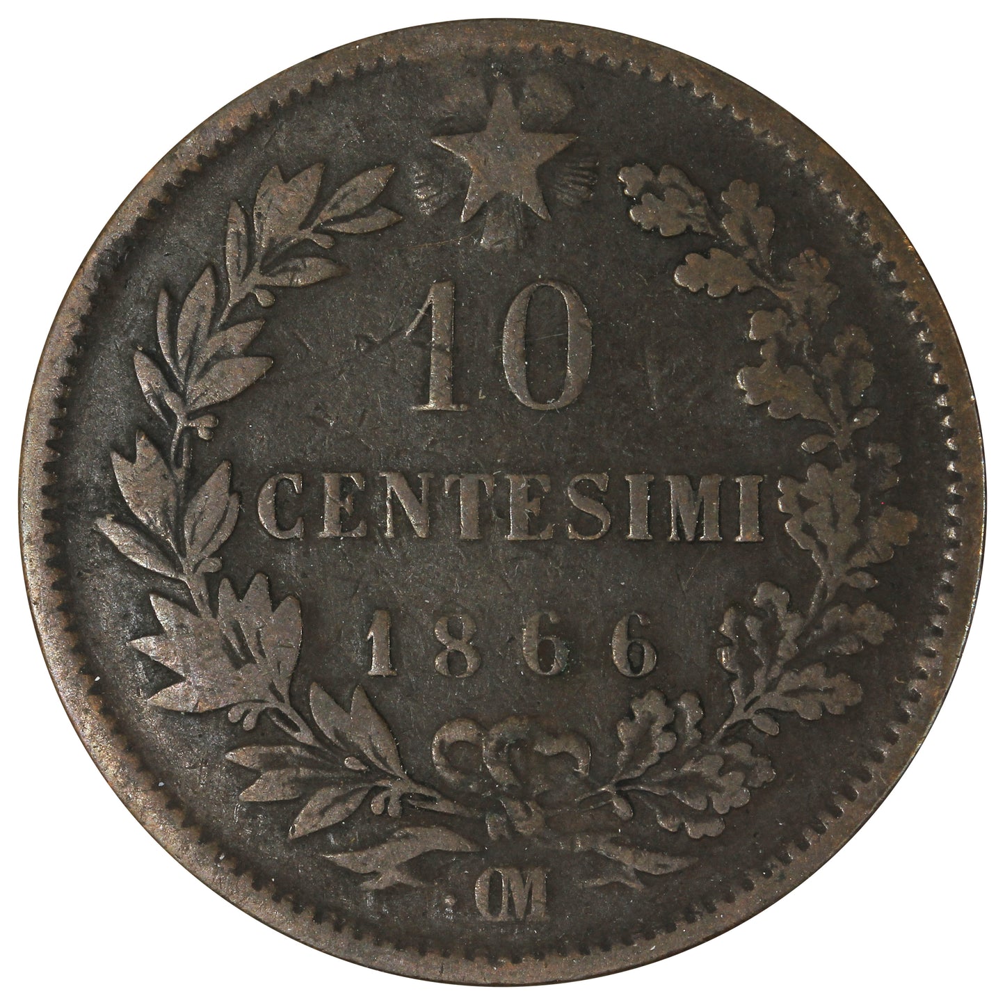 Italy 1866OM 10 Centesimi Very Fine (VF20)