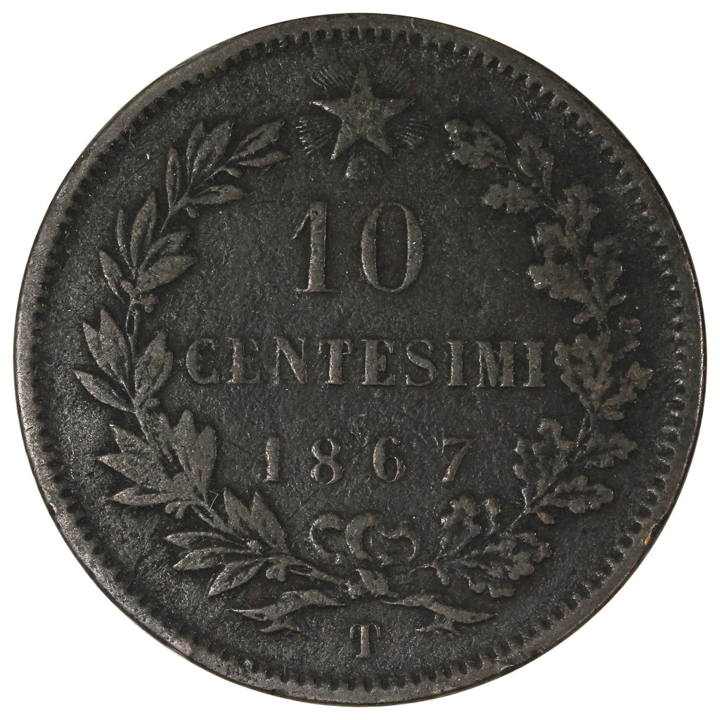 Italy 1867T 10 Cent Very Fine (VF20)
