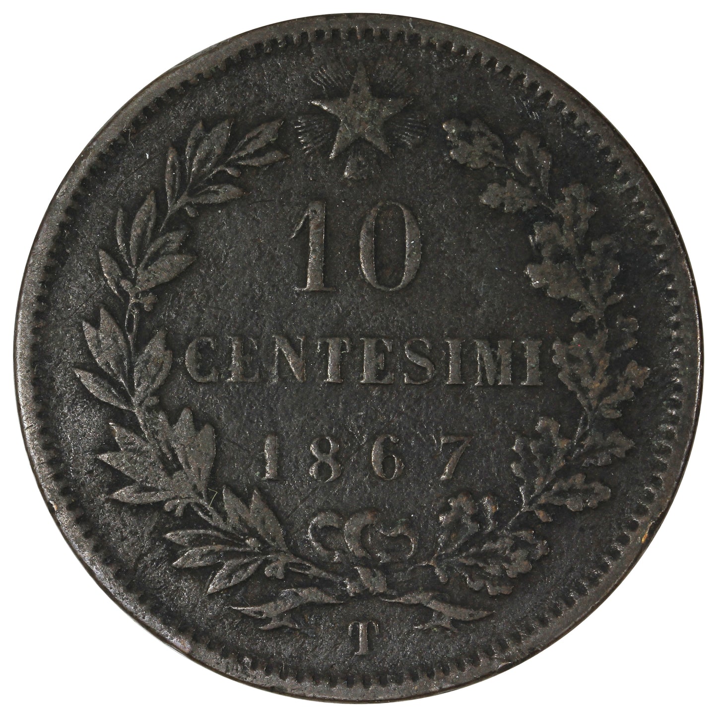 Italy 1867T 10 Cent Very Fine (VF20)