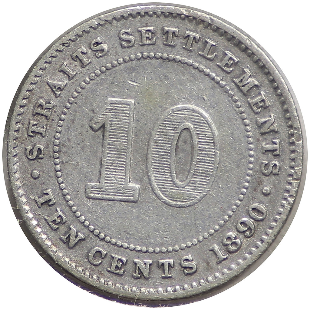 Straits Settlements 1890H 10 Cents Very Fine (VF20)