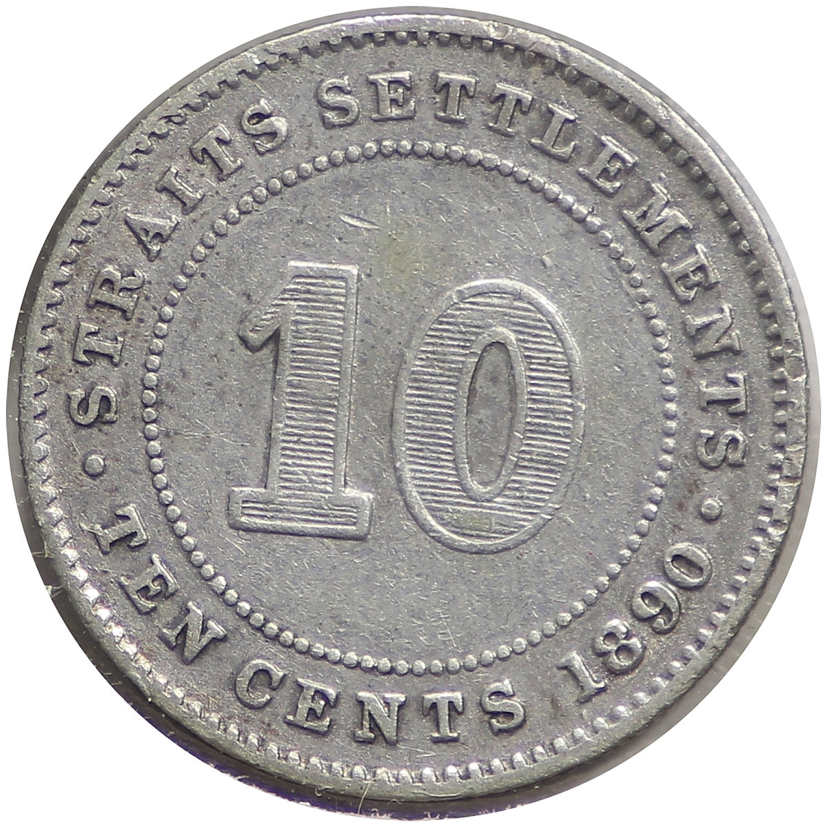 Straits Settlements 1890H 10 Cents Very Fine (VF20)