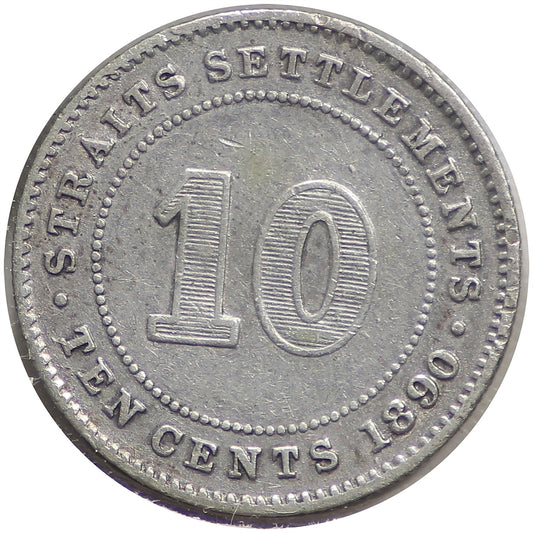 Straits Settlements 1890H 10 Cents Very Fine (VF20)